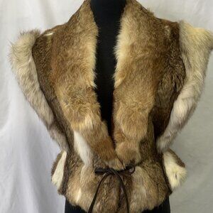 Vintage~Neiman-Marcus~LAX Brown Cropped Fox Fur Vest w/Leather Cord Tie Belt~S/M